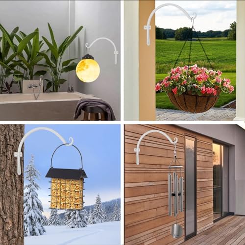 FEED GARDEN Heavy Duty Plant Hooks - 2 Pack 12 Inch Wall Mounted Hanging Brackets, 57lb Capacity Steel Plant Hangers for Bird Feeders, Baskets, Wind Chimes Outdoor Indoor- White - Image 3