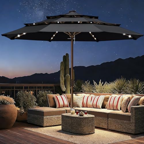 EliteShade USA 10-Year-Non-Fading 10ft 3-Tier Market Patio Umbrella, Commercial Table Umbrella with 80 Solar LED Lights, Crank Open, Windproof & UPF 50+ UV Protection for Garden, Deck, Pool, Backyard, No Tilt, Black - Image 3