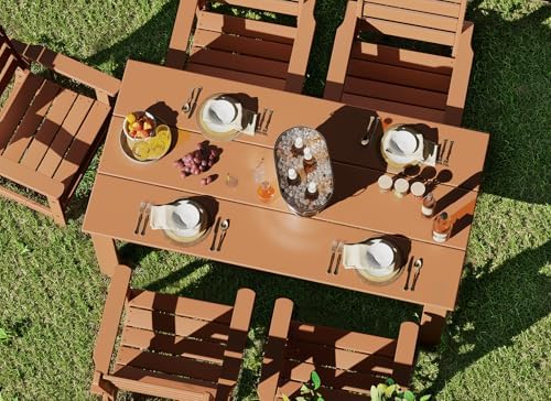 GREENVINES HDPE Outdoor Dining Chairs Set of 2, Curved Seat Chair, Teak - Image 4
