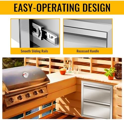 Outdoor Kitchen Drawers Stainless Steel 14W X 15H X 23D Inch, Flush Mount Double BBQ Island Drawers with Hidden Handle for Outdoor Kitchens, Patio or Grill Station - Image 5
