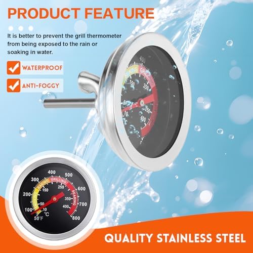 Grill Thermometer Gauge for Gas, Charcoal, Smoker Grills, Meat Thermometers for Cooking, 50-800°F High-Temperature Resistant Stainless Steel Temperature Gauge with Waterproof Glass Lens - Image 2