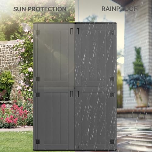 YITAHOME 60 cu ft Tall Outdoor Storage Shed w/o Shelf, Resin Vertical Outdoor Storage Shed, Large Waterproof Storage Cabinet for Garage, Poolside, and Garden (Dark Gray + Black) - Image 5