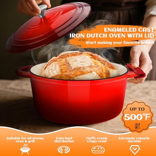 Enameled Cast Iron Dutch Oven Pot with Lid, 5QT Dutch Oven for Bread Baking - Image 5