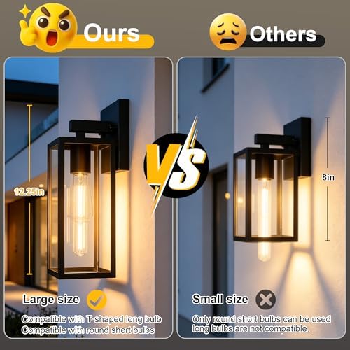 Kalium Porch Lights Outdoor Wall Light Fixture, Matte Black Wall Sconce | Toughened Frame, Clear Glass Shade, Waterproof Lanterns, for Patio, Exterior, Front, Door, Entryway - Image 5