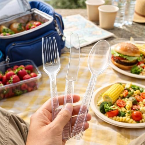 Clear Plastic Silverware Cutlery Set, 600 Count, 200 Forks, Spoons & Knives - Image 2