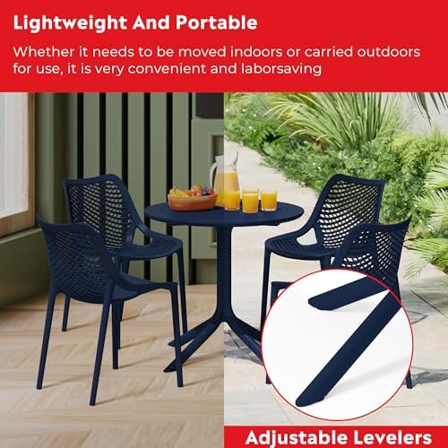 Costaelm Sunshine 31.5" Round Plastic Outdoor Patio Dining Table for 4, Navy Blue - Image 7