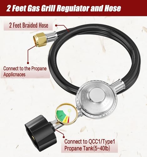 CALPOSE 2 Feet Propane Hose with Regulator & Gauge - Image 3