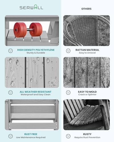 SERWALL Outdoor Dining Set, Patio Dining Set with Bench, Light Gray - Image 6