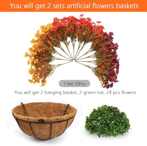 2 Set Artificial Fall Hanging Flower Baskets for Outdoor Autumn Decor - Image 4