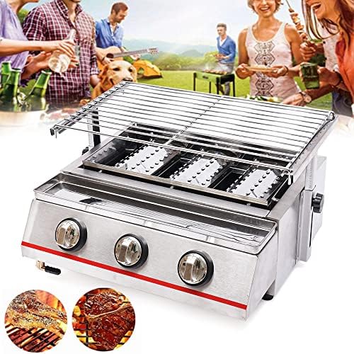 3 Burners BBQ Gas Grill, Commercial Gas Grill Griddle, Gas Indoor/Outdoor Grill BBQ Grill with Temperature Control, Flat Hotplate Smokeless Grill - Image 4