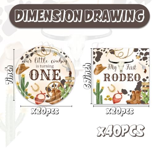 40pcs My First Rodeo Birthday Party Decoration Western Cowboy Rodeo Theme Party Desserts Paper Plates and Napkins for Birthday Baby Shower - Image 2