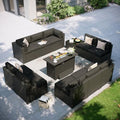 Aoxun Patio Furniture Set with Fire Pit Table, 12 Piece Outdoor Sectional Sofas, 10 Seats Wicker Rattan Outdoor Furniture with Thickened Cushion for Backyard, Garden Black by Aoxun