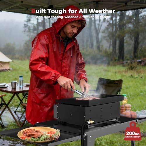 CAMPLUX Griddle Stand for 17” / 22” Tabletop Griddles, Foldable Grill Stand with Dual Side Shelves, 18.1–29.2” Adjustable Height, Anti-Rust Outdoor Griddle Table for Camping & Tailgating - Image 3