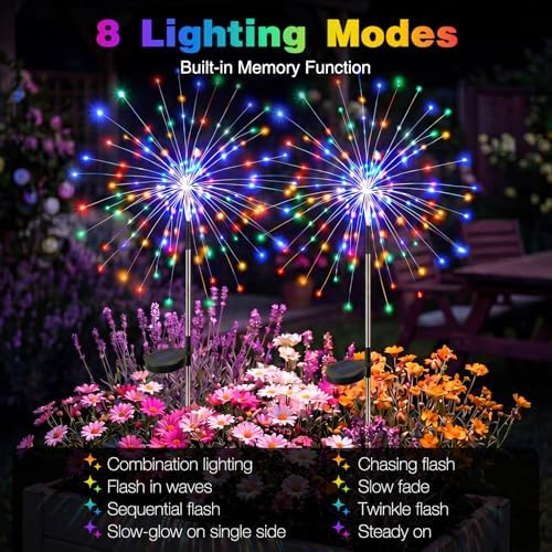 btfarm 2 Pack Solar Garden Lights Outdoor, 8 Modes Firework Lights Outside - Image 2