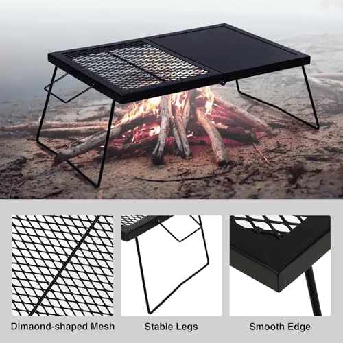 REDCAMP Folding Campfire Grill, Heavy Duty Steel Mesh Grate, 23.6" Portable Camping Grates Over Fire Pit, Campfire Cook Equipment with Legs Carrying Bag, Grilling Rack for Outdoor Open Flame Cooking - Image 6