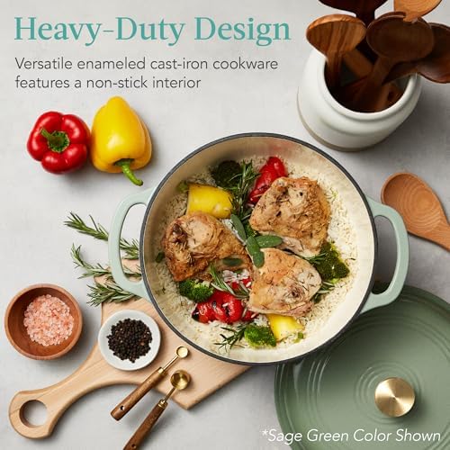 Best Choice Products 7.5 Quart Enamel Cast-Iron Round Dutch Oven, Family Style Heavy-Duty Pre-Seasoned Cookware for Home, Kitchen, Dining Room, Oven Safe w/Lid, Dual Handles - Lemon Meringue - Image 2
