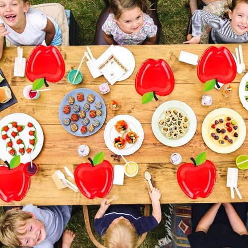 FOIMAS 50pcs Apple Shaped Paper Plates,Back to School Plates First Day of School Disposable Tableware Plate for Back to School Teacher Appreciation Party Supply - Image 4