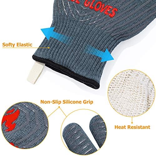 QUWIN BBQ Gloves, Oven Gloves 1472℉ Extreme Heat Resistant, Grilling Gloves Silicone Non-Slip Oven Mitts, Kitchen Gloves for BBQ, Grilling, Cooking, Baking-1 Pair… (Grey, One Size(Long Cuff)) - Image 6