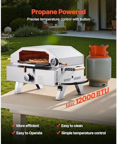 Outdoor Pizza Oven, 13 inch Gas Powered Pizza Maker with Thickened Cordierite Stone & Built-in Thermometer, 2-in-1 Portable Outside Gas Grill & Oven for Backyard & Camping, Stainless Steel - Image 6