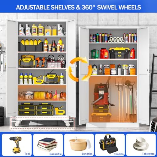 GAIOUS 79” Tall Metal Garage Storage Cabinet with Lock, Steel Tool Cabinet - Image 3
