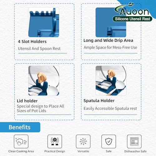 AUOON Silicone Utensil Rest with Lid Holder, Large, Fog Blue - Image 4