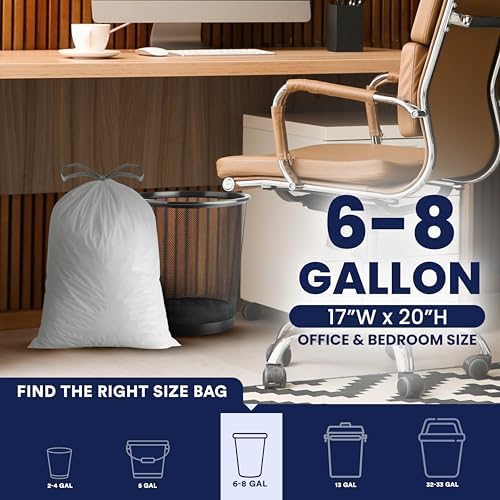 Plasticplace 6 Gallon Trash Bags White Drawstring Garbage Can Liners, 17” x 20”, 100 Count, for Bathroom Kitchen Office Car Small Trash Bags, Leak-Proof & Tear-Resistant - Image 3