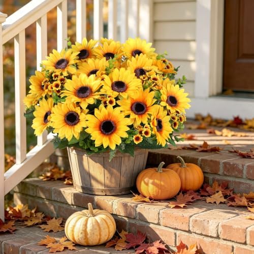 AmyHomie Artificial Sunflowers for Outdoors Fall Decor, 2 Bouquets - Image 2