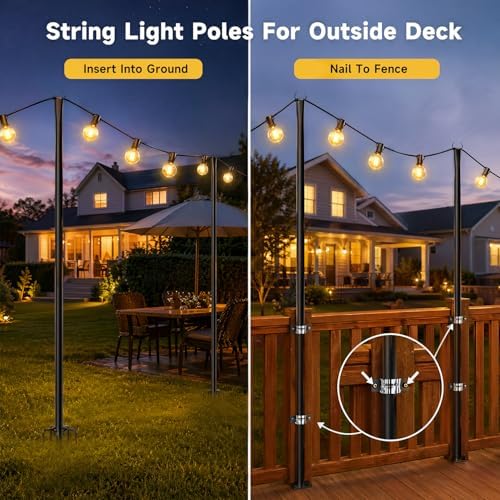 MuliVid 2 Pack 10FT Lighting Hanging Pole for Outside, Waterproof Hardened Metal Outdoor String Light Poles for Patio, Garden, Bistro, Wedding, Parties - Image 3