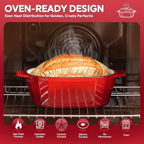 Enameled Cast Iron Dutch Oven for Bread Baking – 3QT Oval Round Heavy Duty Bread Pan with Lid, Non-Stick Ceramic Coating,Loaf Cast Iron Bread Oven for Sourdough, Baking, Roasting, Braising, Stovetop & Oven Safe - Image 3