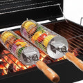 Rolling Grill Basket, SUS304 Stainless Steel, Removable Wooden Handle, Round Cylinder BBQ Grilling Basket, Outdoor Cooking Griller, Smoker Accessories for Vegetable, Gifts for Men Dad by CEBERVICE