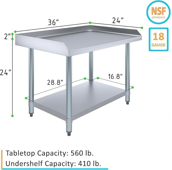 36" x 24" Stainless Steel Equipment Stand with Undershelf NSF - Image 3