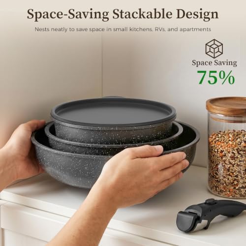 YASHE 9Pcs Granite Nonstick Pots and Pans Set, Stackable, Oven Safe - Image 6
