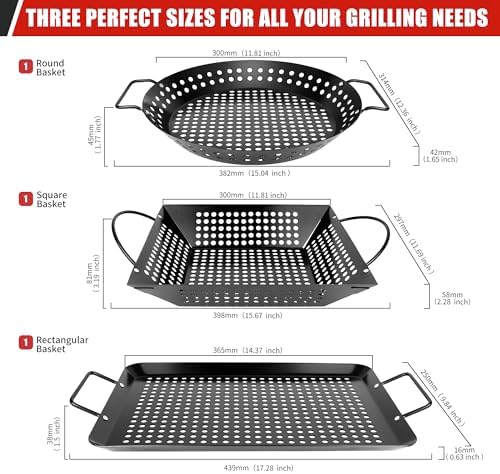 Qetumst Large 3 PCS Grill Basket Set for Outdoor Grill, Veggie Grilling Pan - Image 3