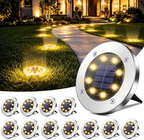OULONGER 4.6inch Solar Ground Lights, Garden Solar Outdoor Waterproof Pathway Bright In-Ground Landscape Lights for Patio, Lawn, Yard, Driveway, Step and Walkway(Warm Light 12Packs) by OULONGER