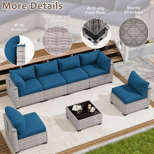 LOUVIXA 7 Piece Outdoor Patio Furniture Set, Outdoor Sectional Sofa, Wicker Rattan Patio Furniture, Patio Conversation Set with Coffee Table & Cushions - Image 5