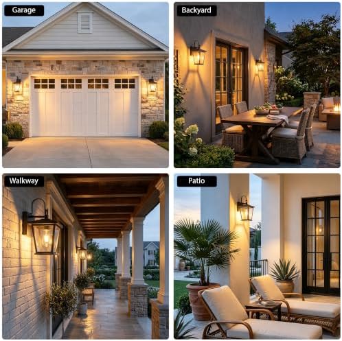 Kalium Outdoor Wall Lantern 2 Pack, Waterproof Exterior Wall Mount Light with Clear Glass in Black Finish, Porch Outside Lighting for Entryway, Backyard, Patio, E26 Base, Clear Glass 12.5 in - Image 6