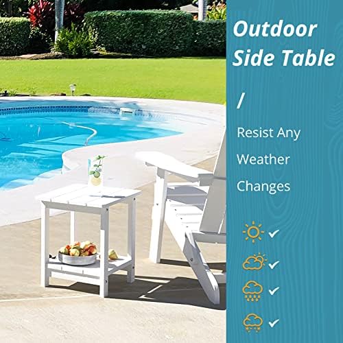 LUE BONA Outdoor Side Table, 2-Tier HDPS Small Patio Table, White - Image 4