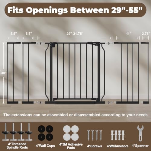 29"-55" Wide Baby Gate for Stairs & Doorways, Auto Close Dog Gate - Image 6