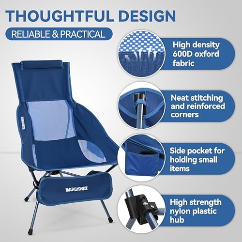 MARCHWAY Lightweight High Back Folding Camping Chair with Head Support - Image 5