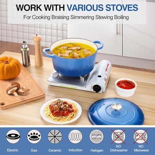 P&P CHEF 6QT Enameled Dutch Oven, Dutch Oven Pot for Bread Baking, Blue - Image 4