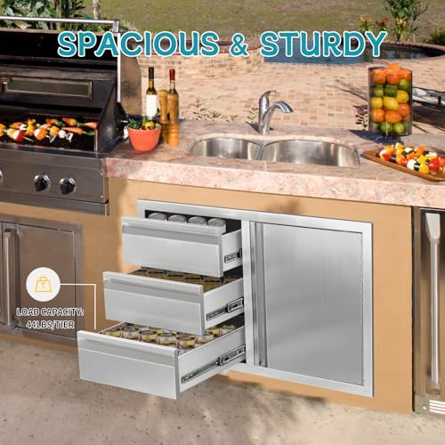 Outdoor Kitchen Door Drawer Combo Cabinet,38.1W x 22.6H x 20.8D Stainless Steel with Handles,Triple Drawers & BBQ Access Combo for Outdoor Kitchen Island (Drawer and Right Door Combo) - Image 4