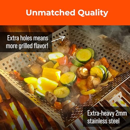Heavy-Duty Stainless Steel Grill Basket – 12" x 13.75" Large BBQ Basket with Removable Handle – Durable Grilling Basket for Vegetables & Meat – Outdoor Cooking Accessory for Gas & Charcoal Grills - Image 6