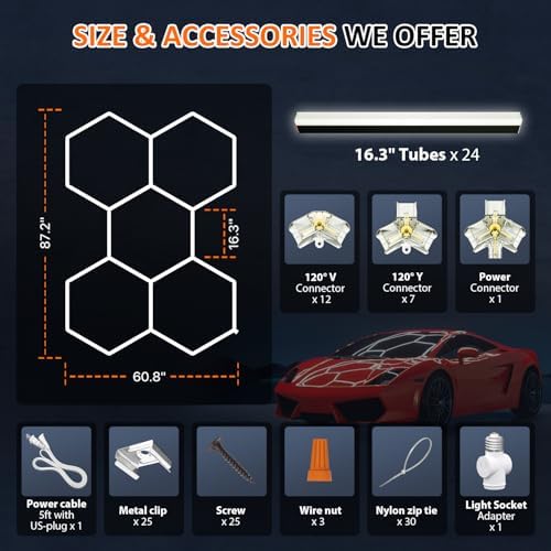 Black Hexagon Garage Lights 5 Hex, 6500K 20160 LM Super Bright Honeycomb LED Garage Ceiling Lights, Premium Car Detailing Lighting for Garage, Workshop, Gym, Barber Shop, Basement - Image 5