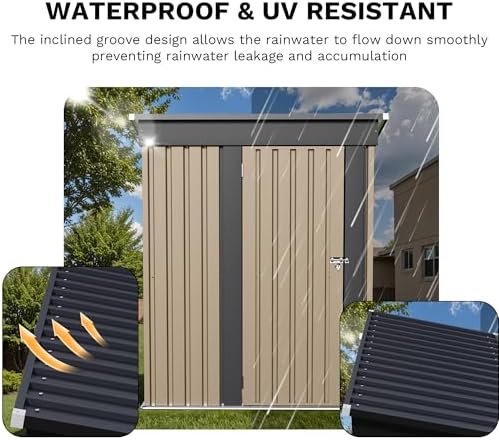 JUMMICO Metal Outdoor Storage Shed 5 x 3 FT Metal Shed with Lockable Door,Waterproof Garden Tool Shed Storage House for Backyard Patio Lawn, Brown - Image 5