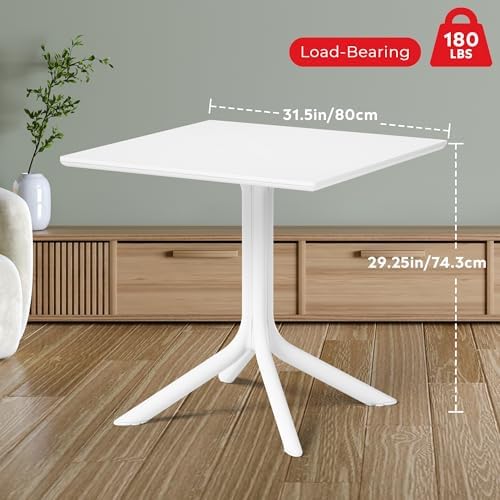 Costaelm Patio Dining Table for 4, Square PP Patio Table, 4-Person Weather Resistant Porch Tables for Outside Poolside Deck Lawn Garden Backyard, White - Image 2