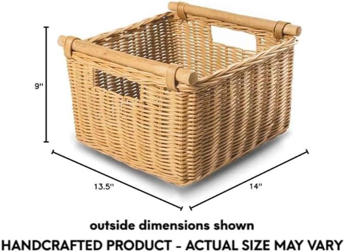 The Basket Lady Deep Pole Handle Wicker Storage Basket, M, Sandstone - Image 7