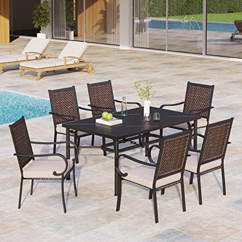 MIXPATIO Patio Table for 6, 64" Black Metal Dining Table w/Umbrella Hole - Image 2