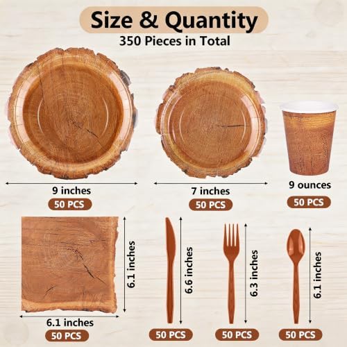 durony 350 Pieces Wood Grain Slice Party Tableware Set - Image 2