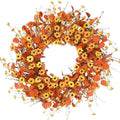 Sggvecsy Fall Wreath 24'' Autumn Harvest Daisy Wreath with Orange Eucalyptus Foam Leaves Grain Daisies Berries for Outside Indoor Home Wall Festival Thanksgiving Decor by Sggvecsy