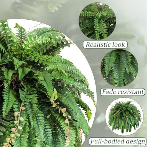 2pcs 48in 88 Blades Artificial Boston Ferns for Outdoors Large, UV Resistant Faux Outdoor Plants,Weatherproof Fake Ferns Plants Outdoor Indoor for Garden Porch Patio Home Decor - Image 3
